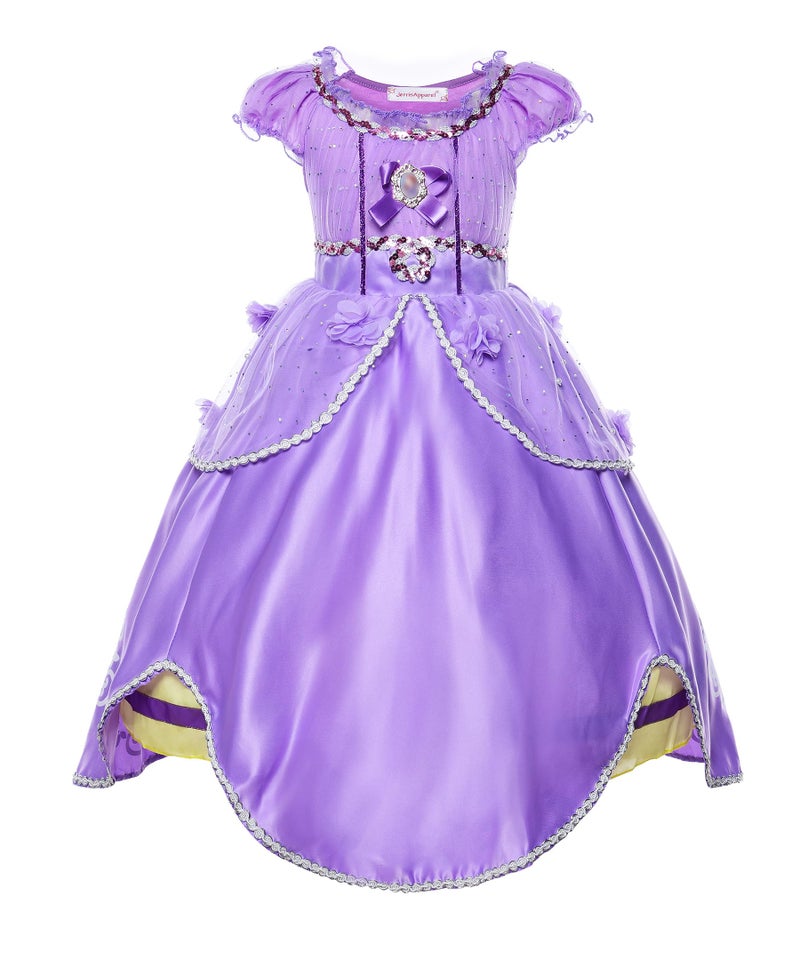 JerrisApparel Girls Princess Costume Floor Length Birthday Party Dress up (6, Purple with Accessories) - Image 2
